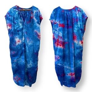 Tie dyed button front cotton dress swim cover up caftan galaxy size XL red blue